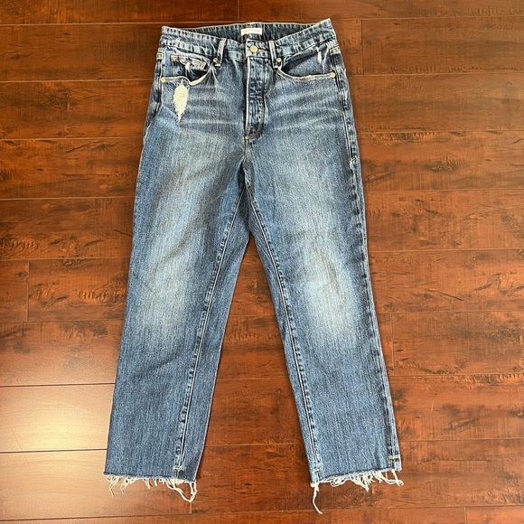 GOOD AMERICAN Denim Good Boy Double Slit Jeans High Rise Distressed Size 4 / 27 - Picture 2 of 10